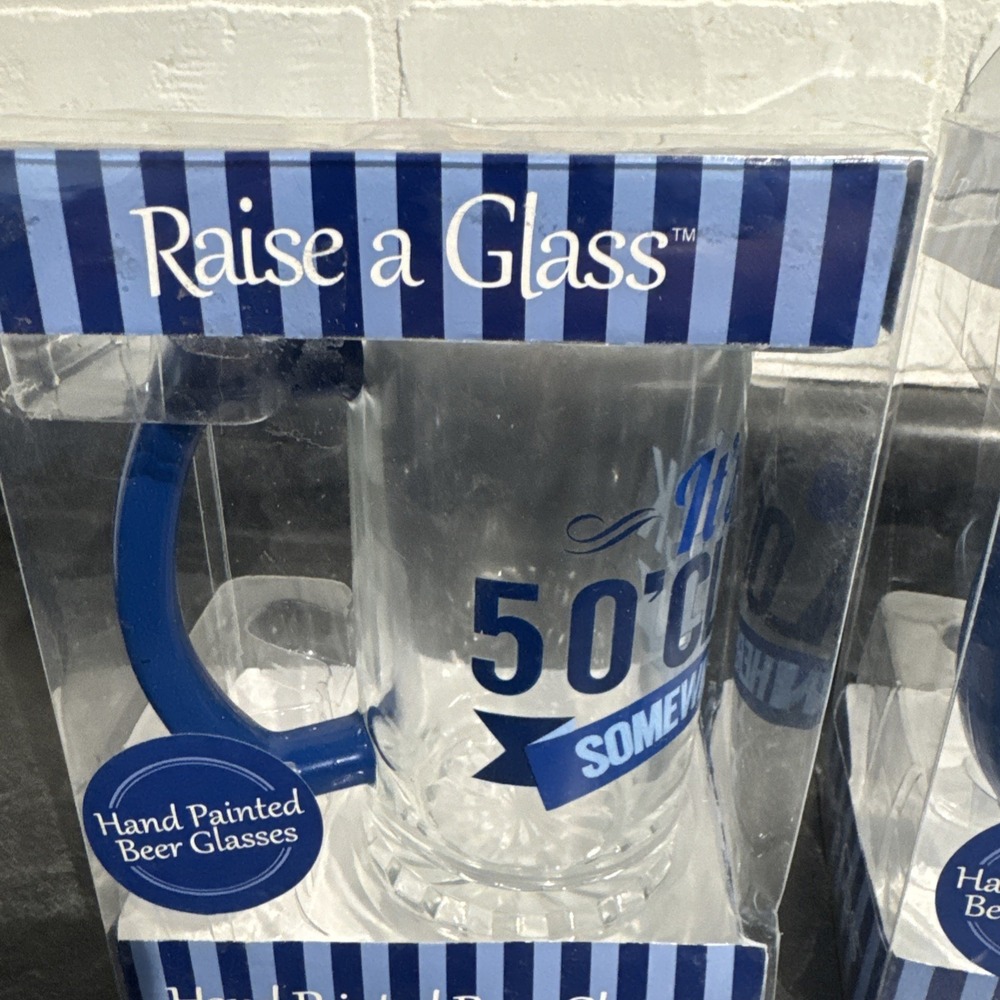 Lot Of 2 It's 5 O'Clock Somewhere' Hand Painted 15.8 oz Beer Glasses (new) - Picture 2 of 8